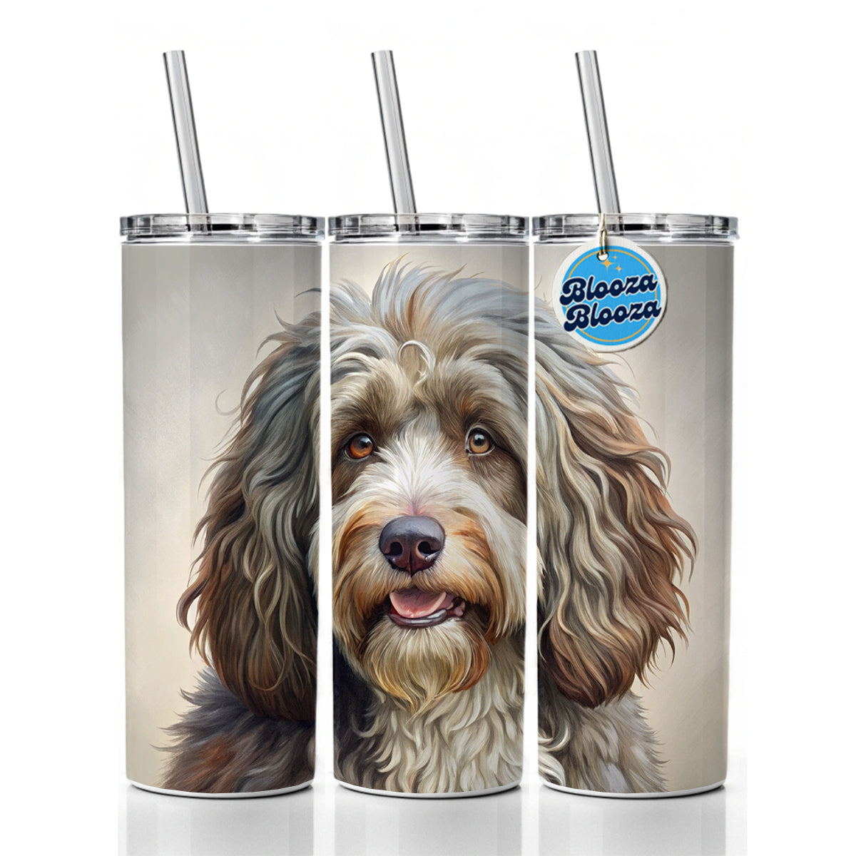 Barbet Dog Illustration Skinny Tumbler 20oz with Straw Insulated Water Bottle Gift