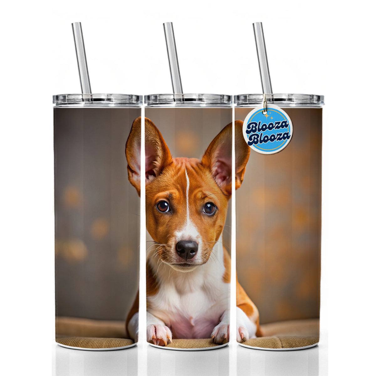 Basenji Dog Puppy Photo Skinny Tumbler 20oz with Straw Insulated Water Bottle Gift