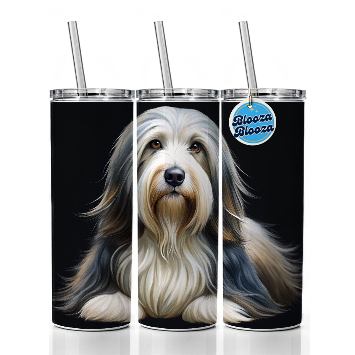 Bearded Collie Dog Illustration Skinny Tumbler 20oz with Straw Insulated Water Bottle Gift