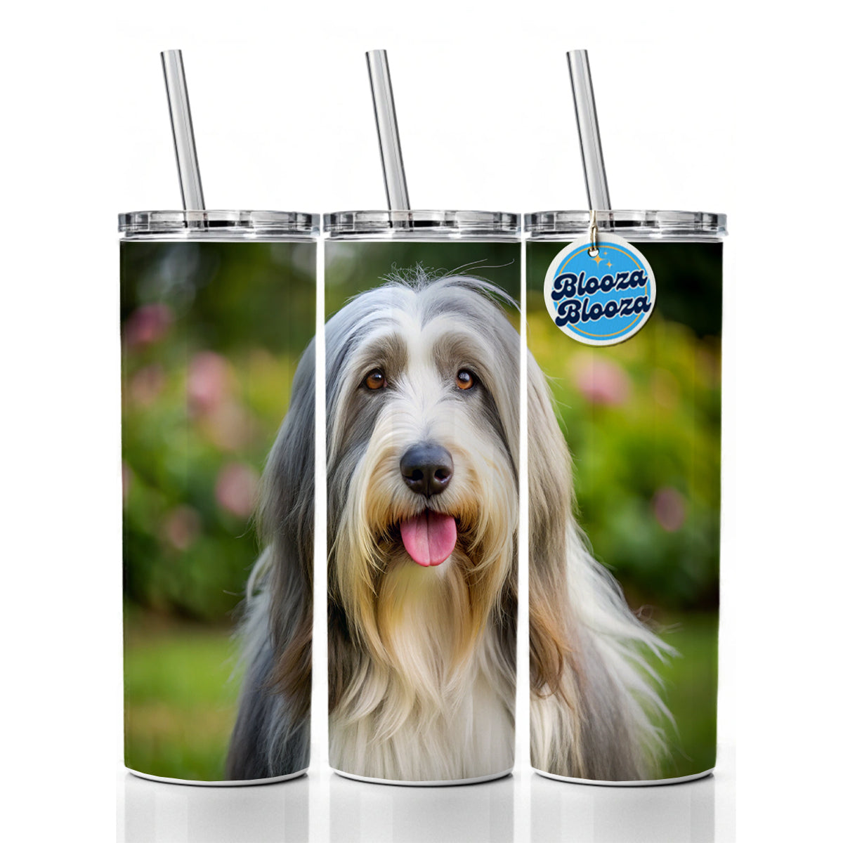 Bearded Collie Dog Photo Skinny Tumbler 20oz with Straw Insulated Water Bottle Gift