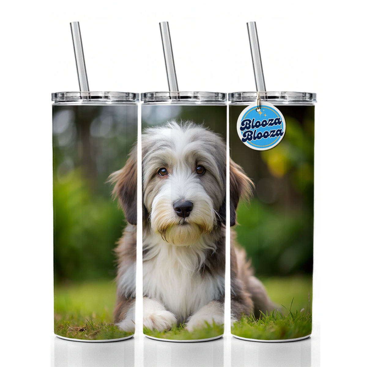 Bearded Collie Dog Puppy Photo Skinny Tumbler 20oz with Straw Insulated Water Bottle Gift
