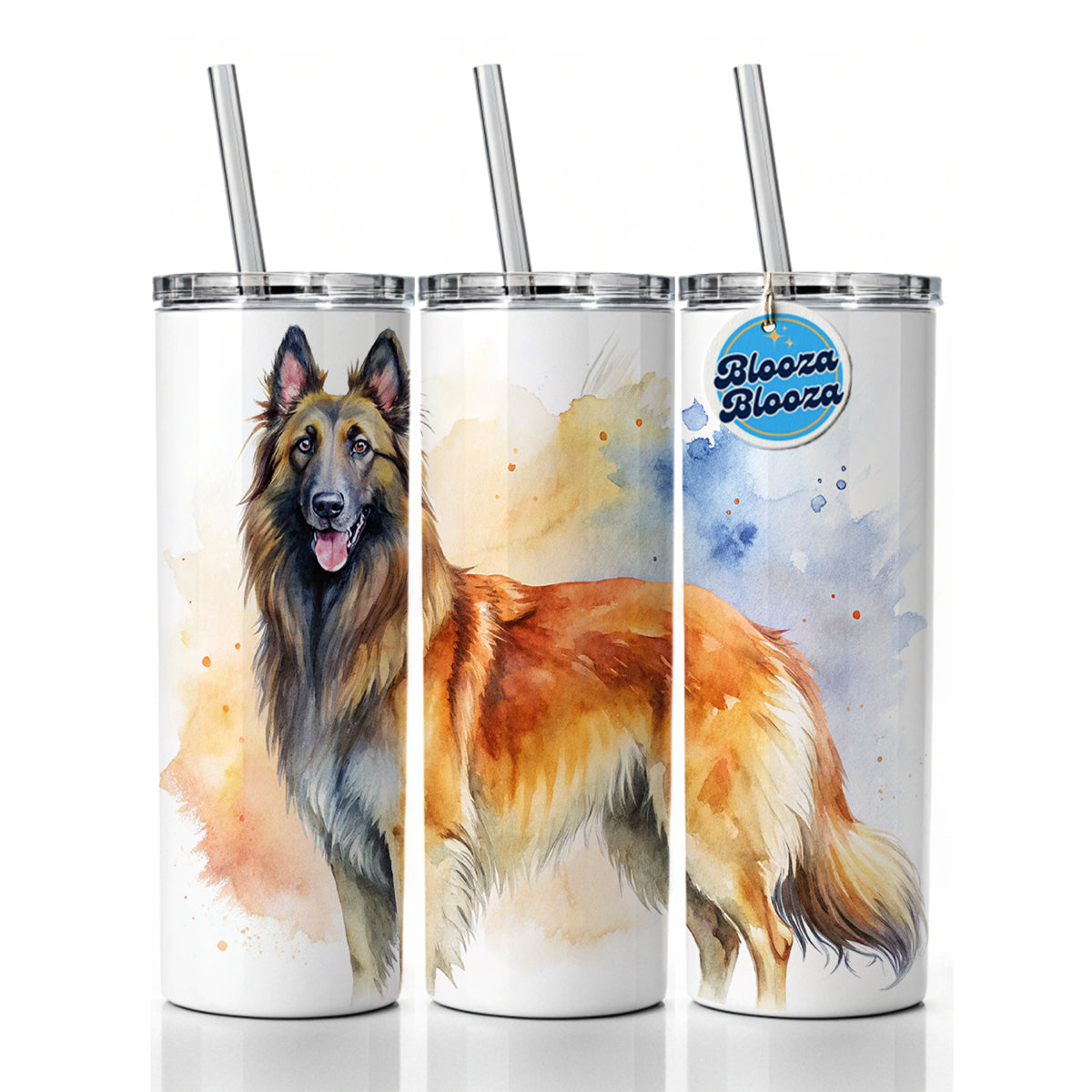 Belgian Tervuren Dog Watercolor Style Skinny Tumbler 20oz with Straw Insulated Water Bottle Gift