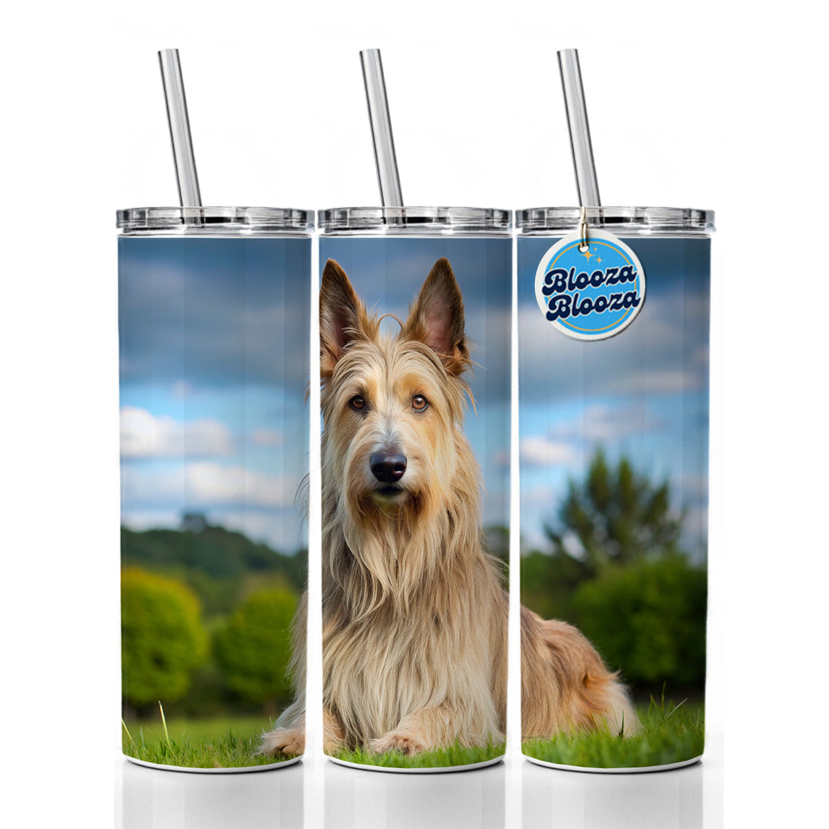 Berger Picard Dog Photo Skinny Tumbler 20oz with Straw Insulated Water Bottle Gift