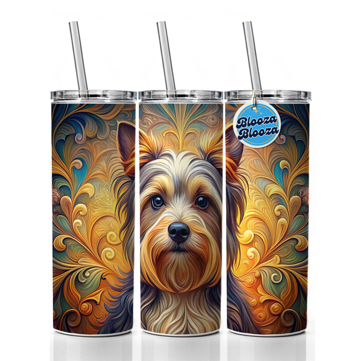 Biewer Terrier Dog Art Nouveau Skinny Tumbler 20oz with Straw Insulated Water Bottle Gift