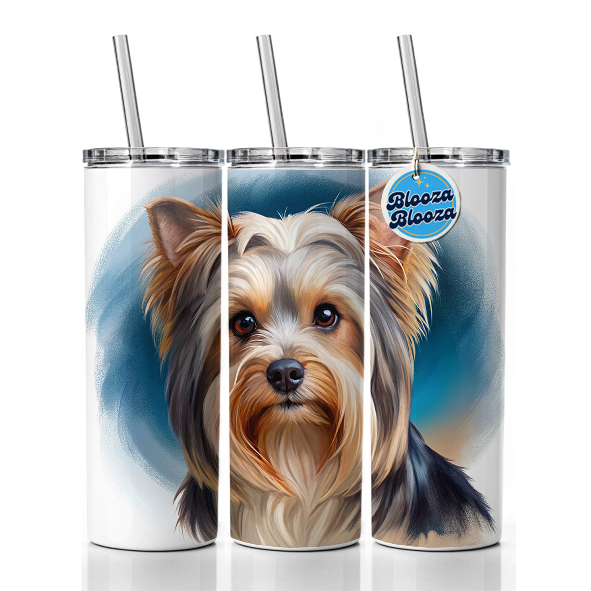 Biewer Terrier Dog Illustration Skinny Tumbler 20oz with Straw Insulated Water Bottle Gift