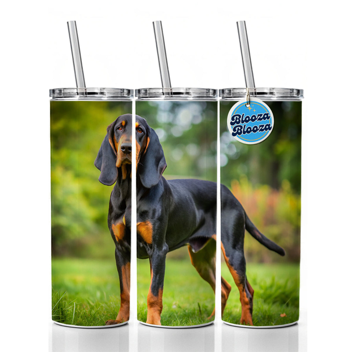 Black And Tan Coonhound Dog Photo Skinny Tumbler 20oz with Straw Insulated Water Bottle Gift