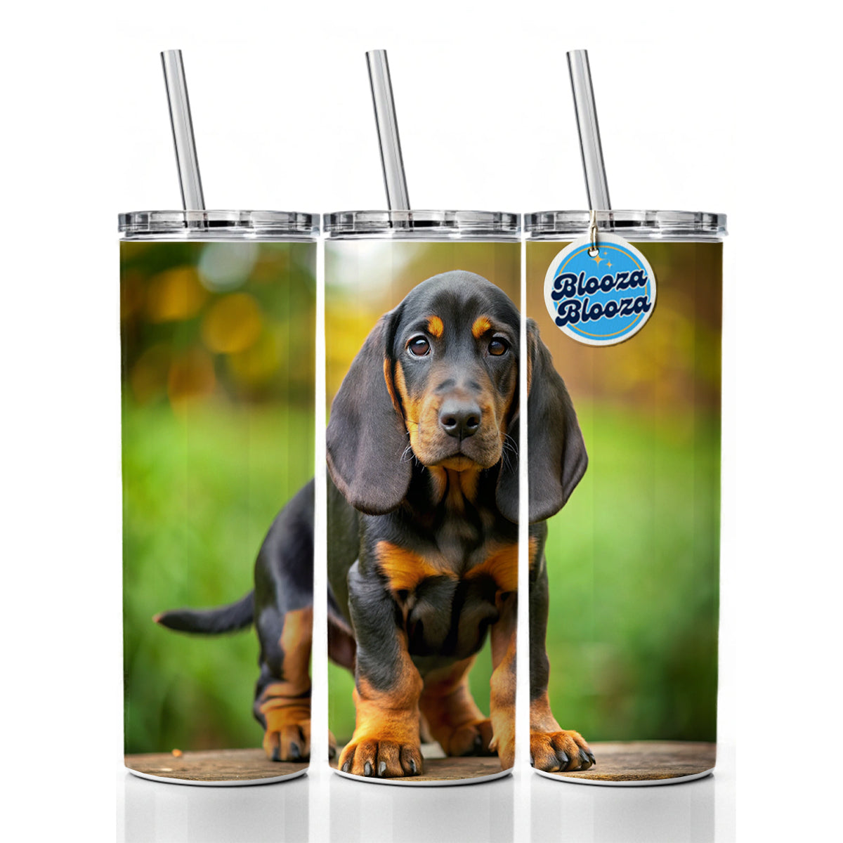 Black And Tan Coonhound Dog Puppy Photo Skinny Tumbler 20oz with Straw Insulated Water Bottle Gift