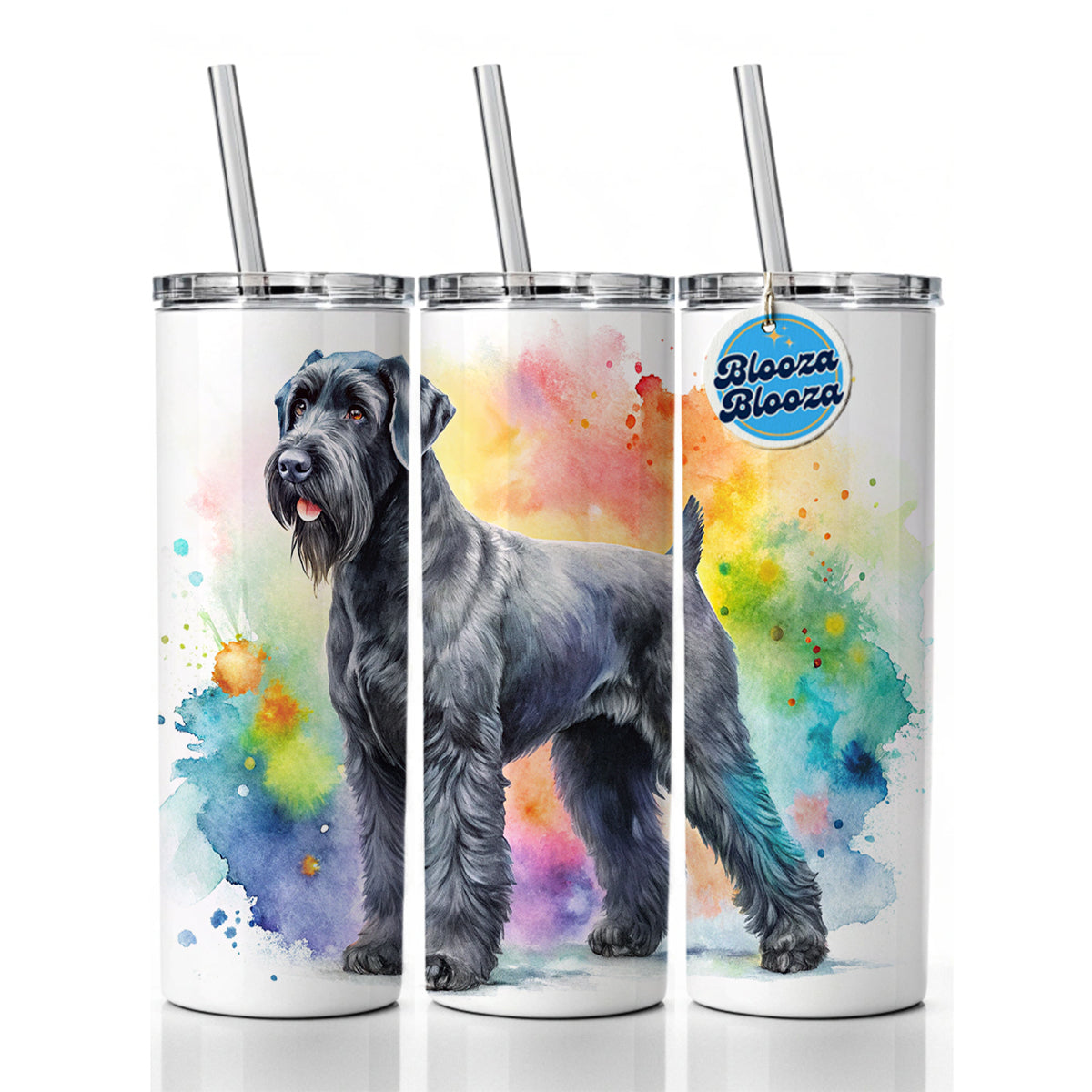 Black Russian Terrier Dog Watercolor Style Skinny Tumbler 20oz with Straw Insulated Water Bottle Gift