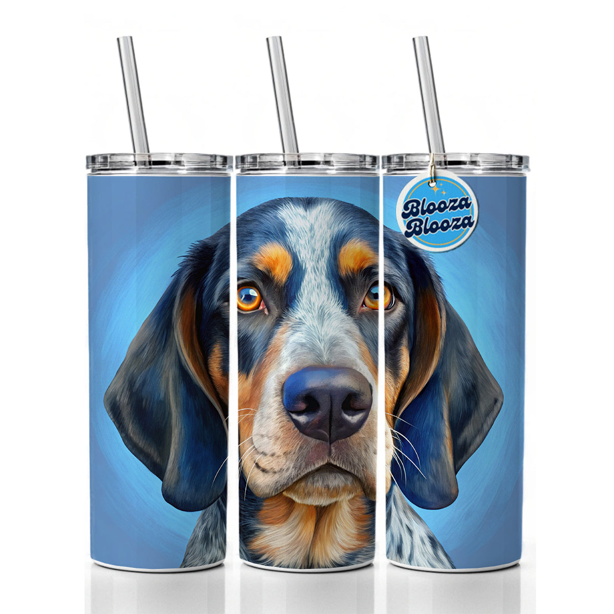 Bluetick Coonhound Dog Illustration Skinny Tumbler 20oz with Straw Insulated Water Bottle Gift