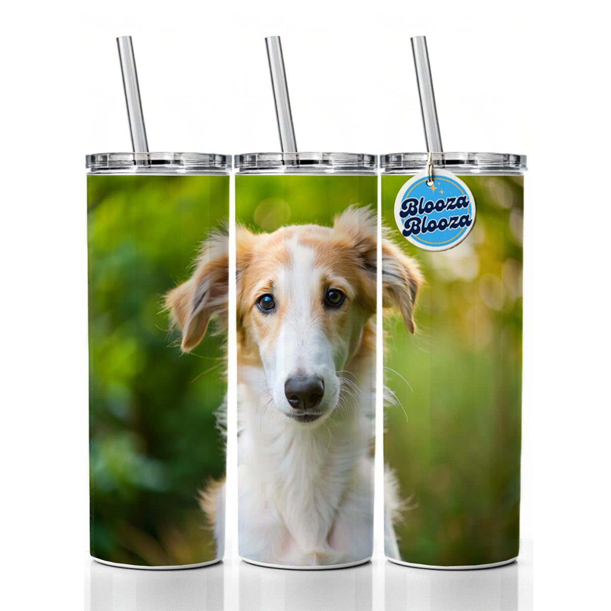 Borzoi Dog Puppy Photo Skinny Tumbler 20oz with Straw Insulated Water Bottle Gift