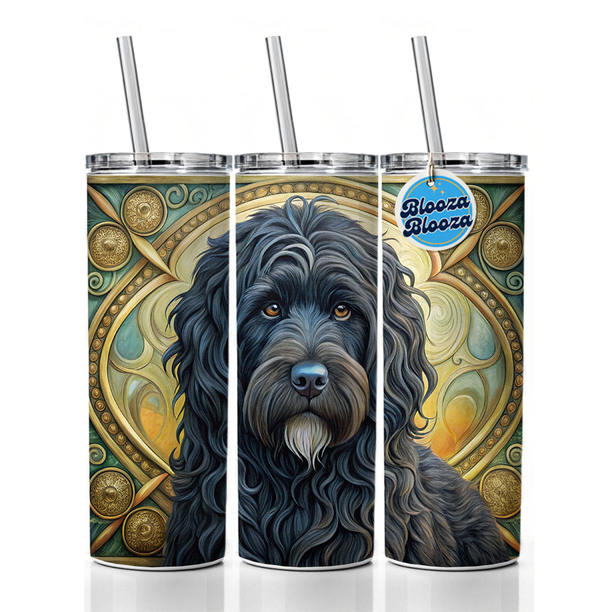 Bouviers Des Flandres Dog Art Nouveau Skinny Tumbler 20oz with Straw Insulated Water Bottle Gift