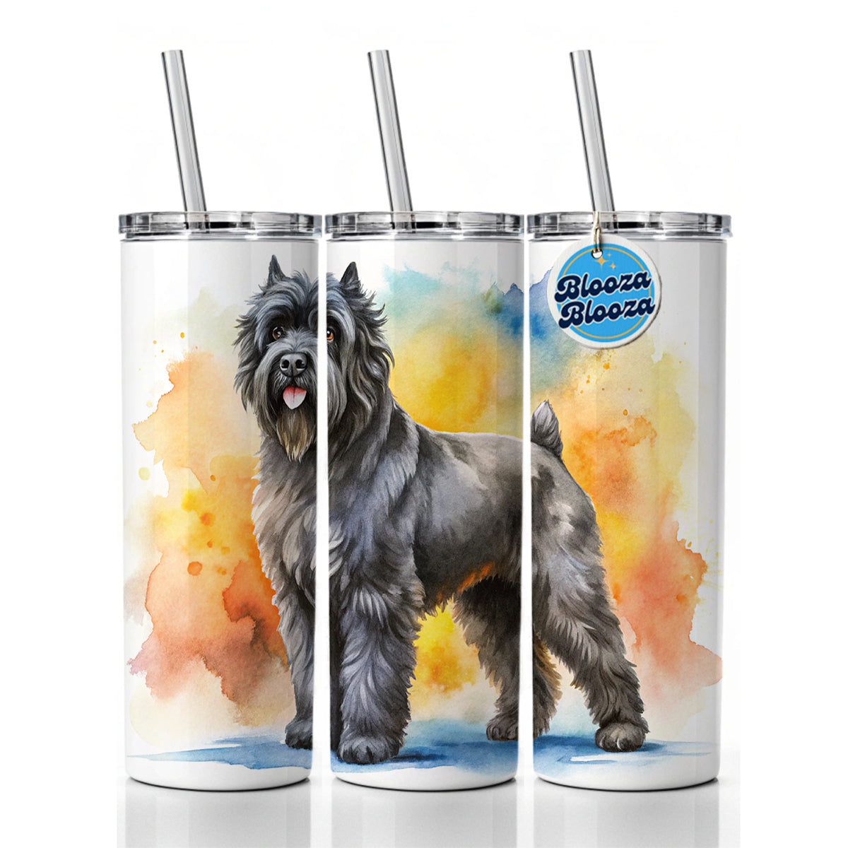 Bouviers Des Flandres Dog Watercolor Style Skinny Tumbler 20oz with Straw Insulated Water Bottle Gift