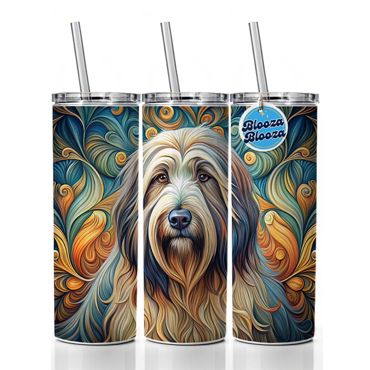 Briard Dog Art Nouveau Skinny Tumbler 20oz with Straw Insulated Water Bottle Gift