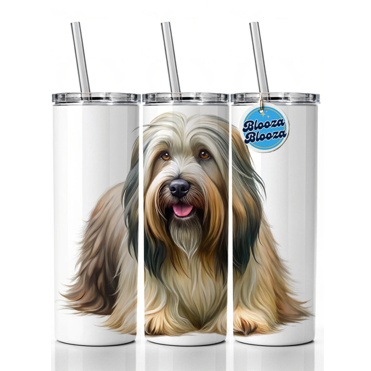 Briard Dog Illustration Skinny Tumbler 20oz with Straw Insulated Water Bottle Gift