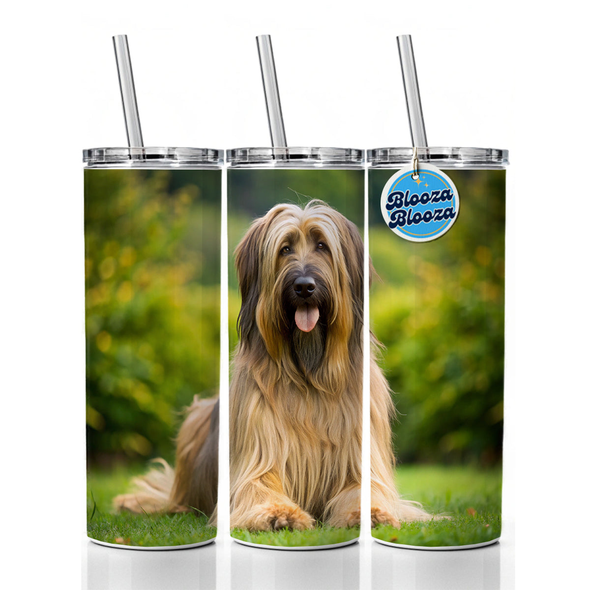 Briard Dog Photo Skinny Tumbler 20oz with Straw Insulated Water Bottle Gift