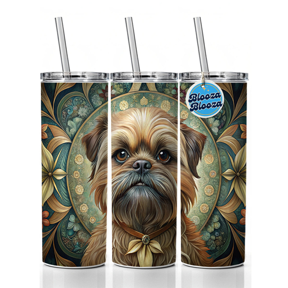 Brussels Griffon Dog Art Nouveau Skinny Tumbler 20oz with Straw Insulated Water Bottle Gift