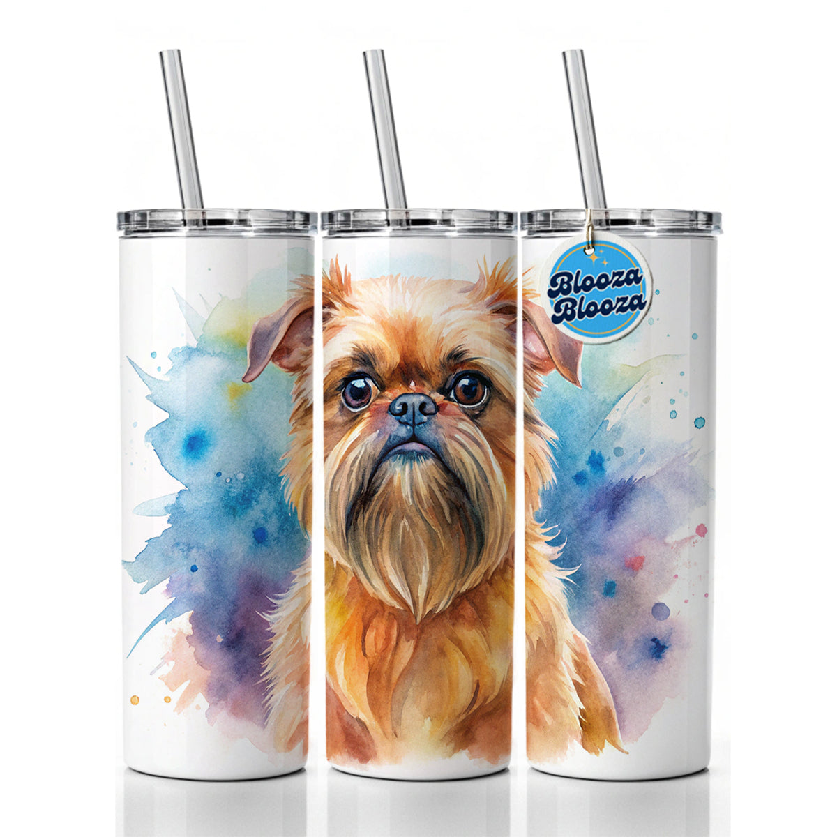Brussels Griffon Dog Watercolor Style Skinny Tumbler 20oz with Straw Insulated Water Bottle Gift