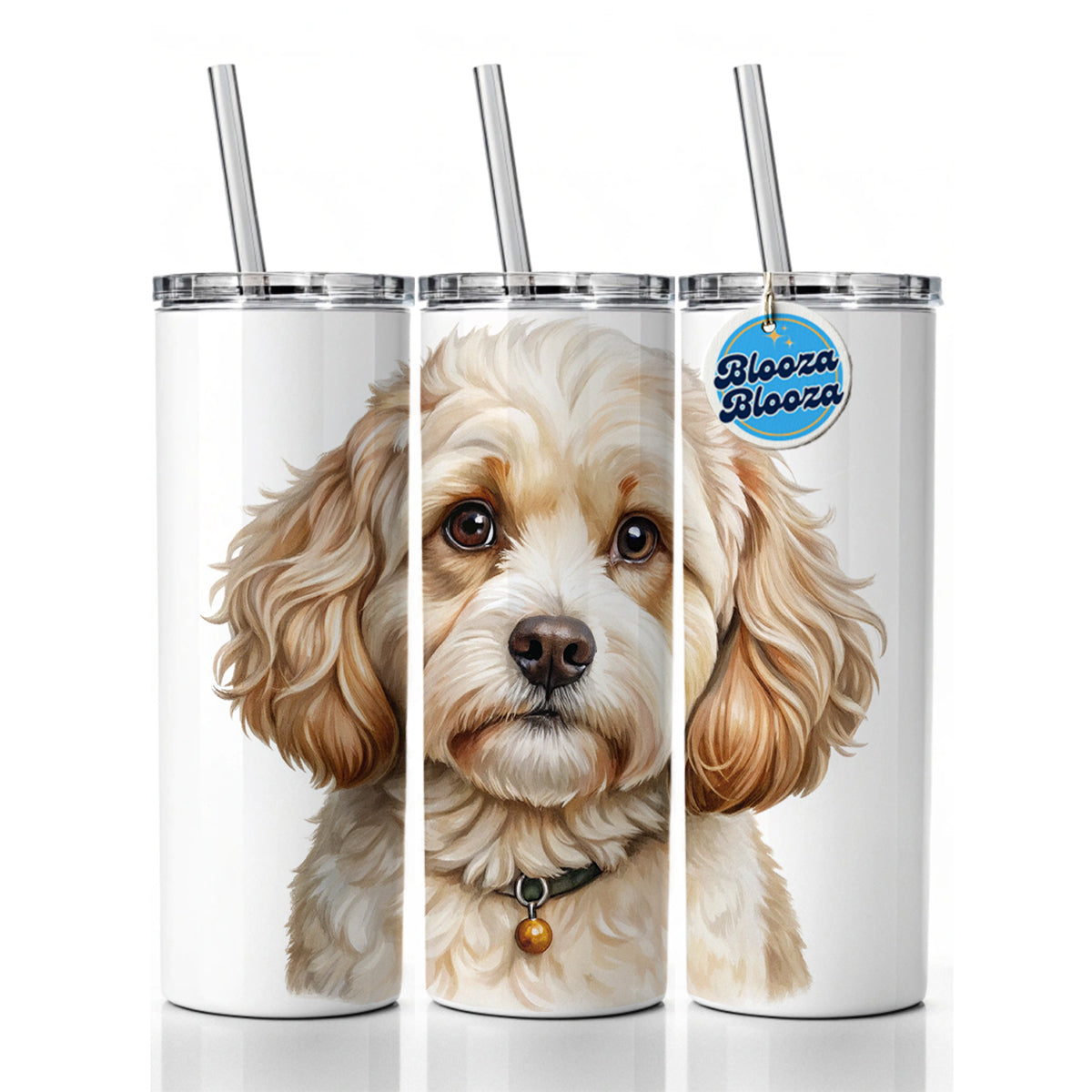 Cavachon Dog Illustration Skinny Tumbler 20oz with Straw Insulated Water Bottle Gift