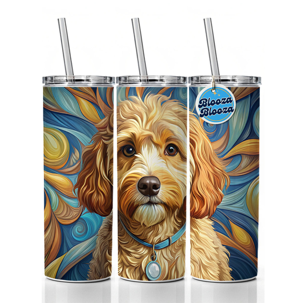 Cavapoo Dog Art Nouveau Skinny Tumbler 20oz with Straw Insulated Water Bottle Gift