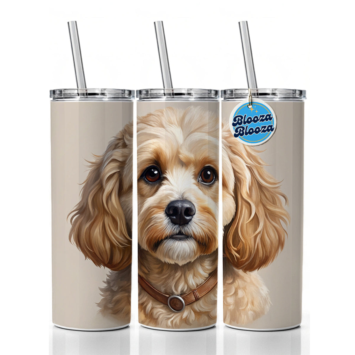 Cavapoo Dog Illustration Skinny Tumbler 20oz with Straw Insulated Water Bottle Gift