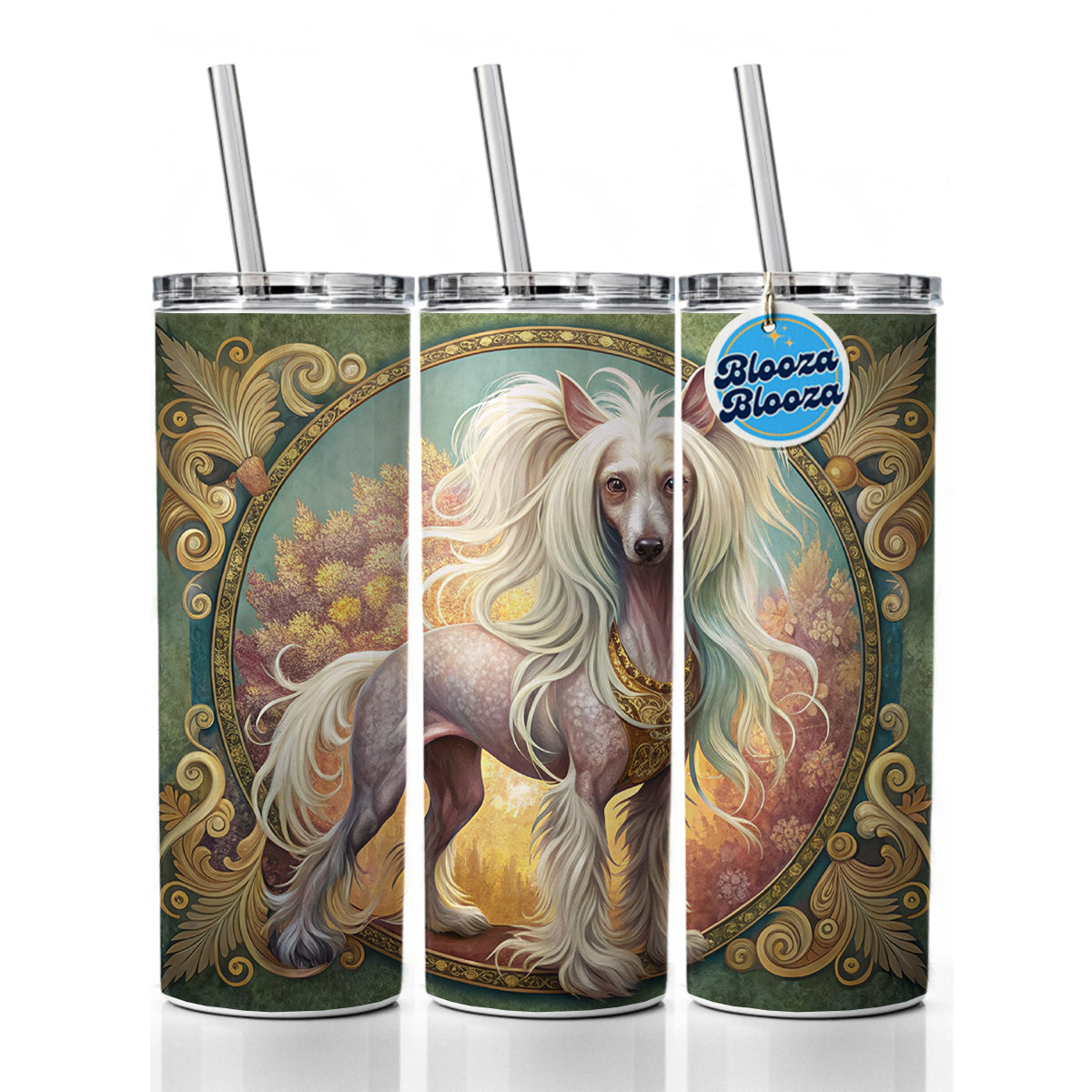 Chinese Crested Dog Art Nouveau Skinny Tumbler 20oz with Straw Insulated Water Bottle Gift