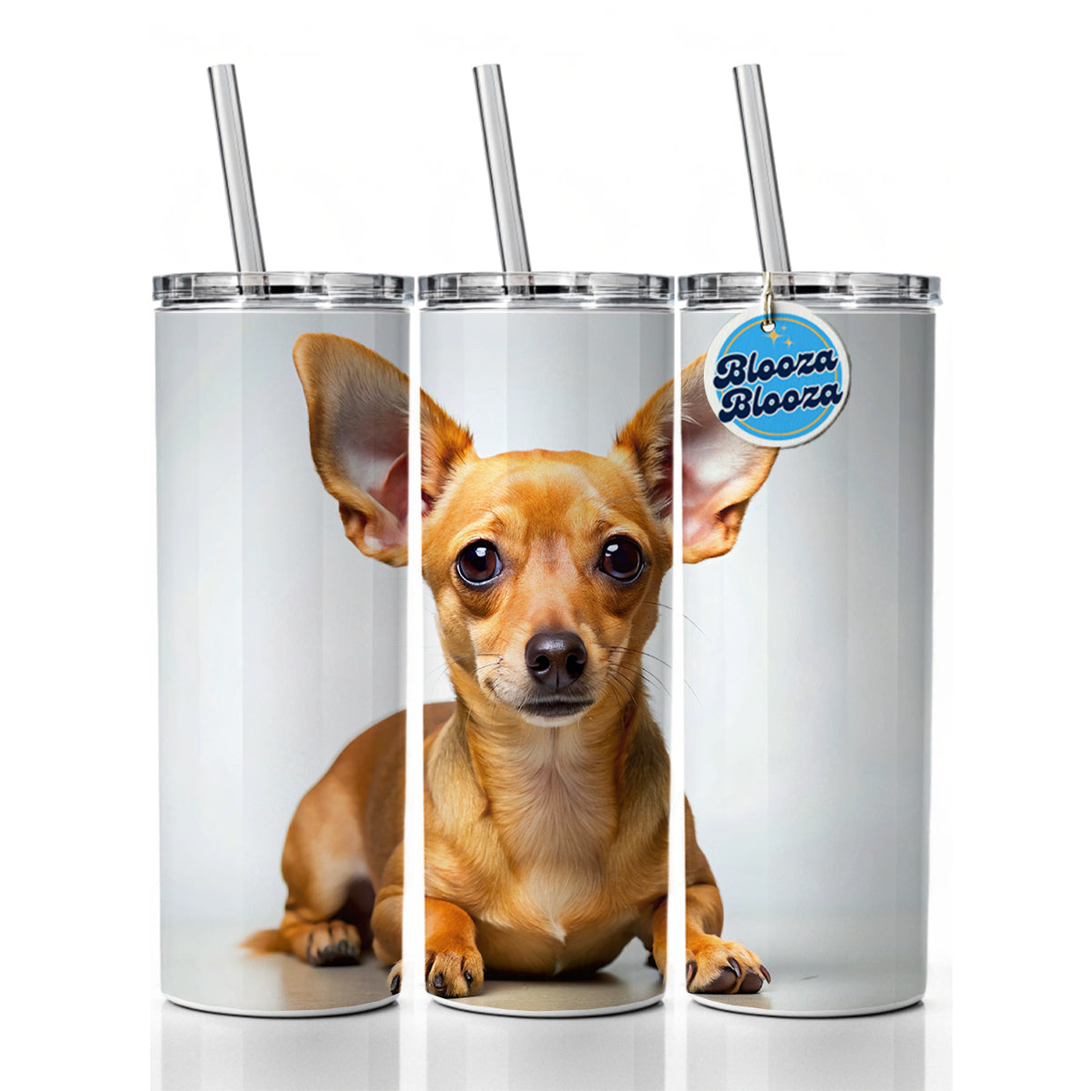 Chiweenie Dog Photo Skinny Tumbler 20oz with Straw Insulated Water Bottle Gift