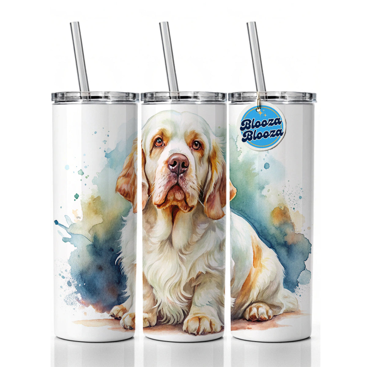 Clumber Spaniel Dog Watercolor Style Skinny Tumbler 20oz with Straw Insulated Water Bottle Gift