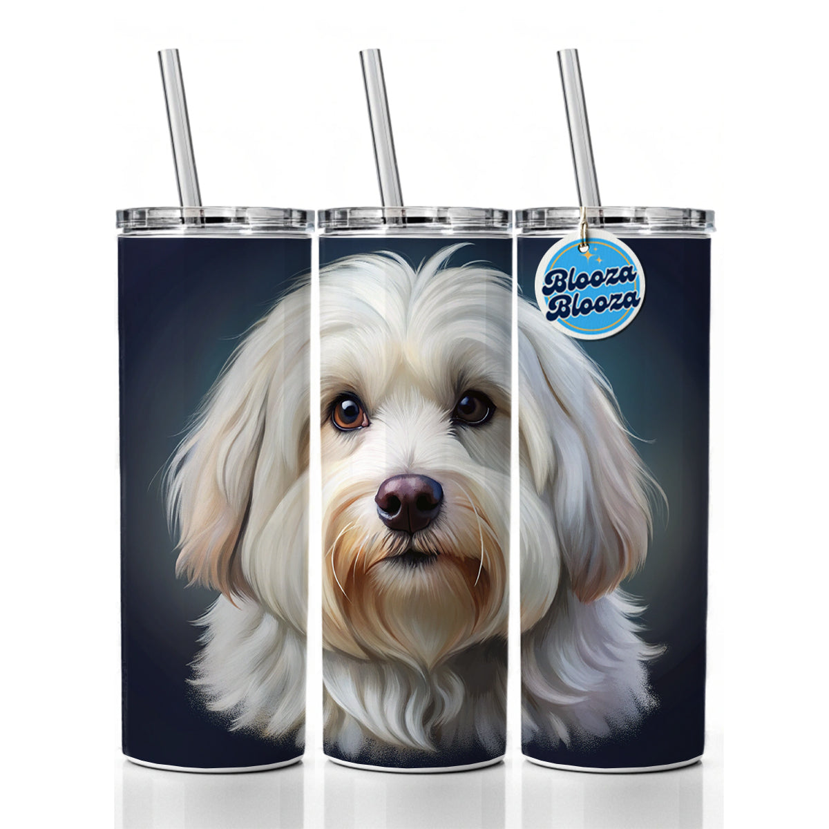 Coton De Tulear Dog Illustration Skinny Tumbler 20oz with Straw Insulated Water Bottle Gift