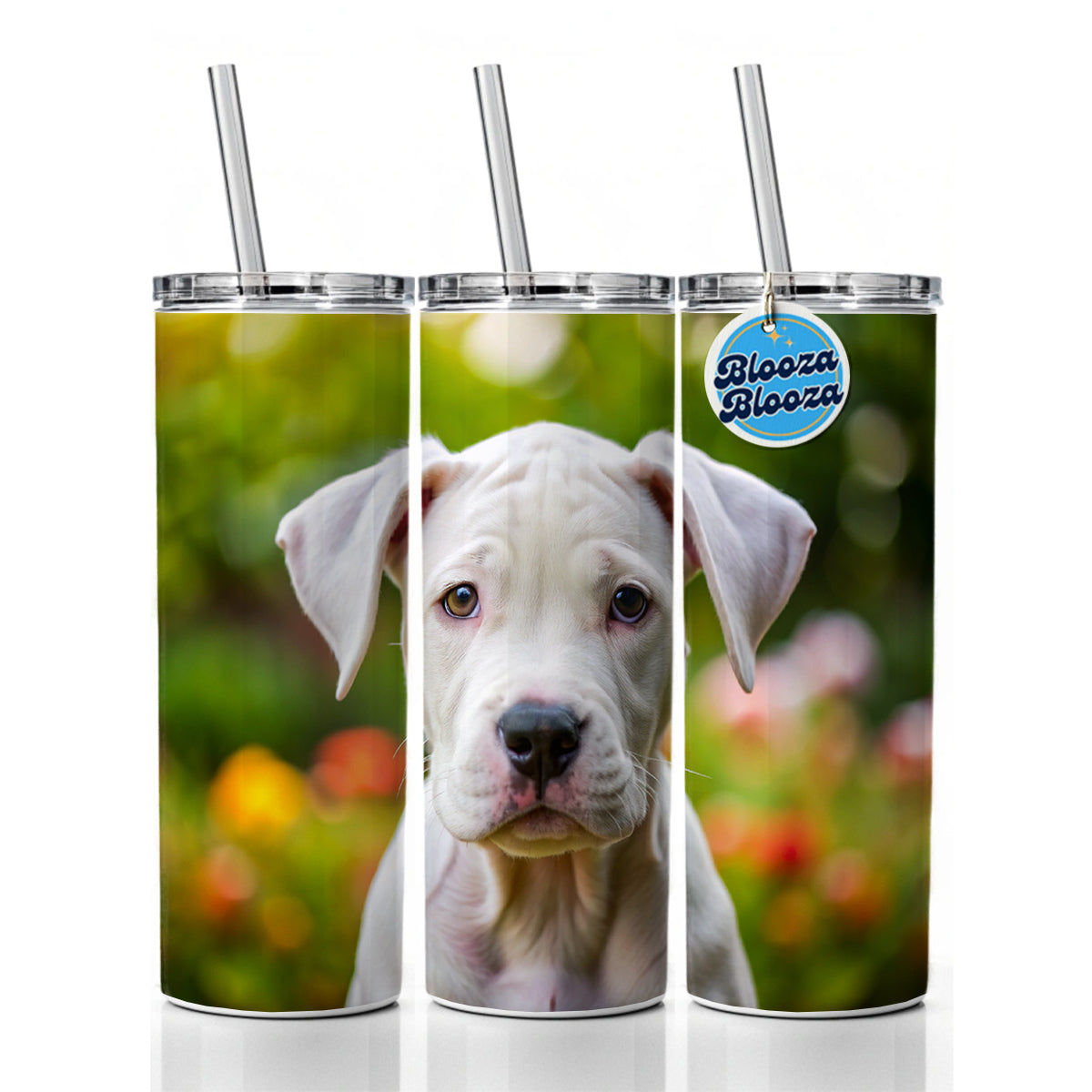 Dogo Argentino Dog Puppy Photo Skinny Tumbler 20oz with Straw Insulated Water Bottle Gift
