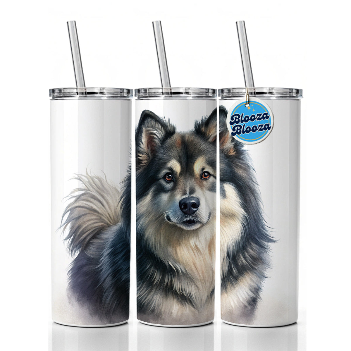 Finnish Lapphund Dog Illustration Skinny Tumbler 20oz with Straw Insulated Water Bottle Gift