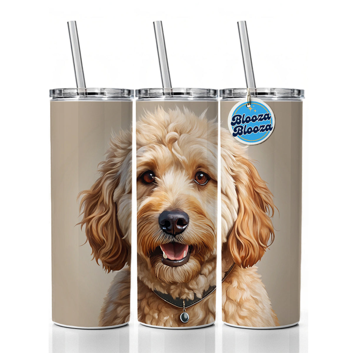 Goldendoodle Dog Illustration Skinny Tumbler 20oz with Straw Insulated Water Bottle Gift