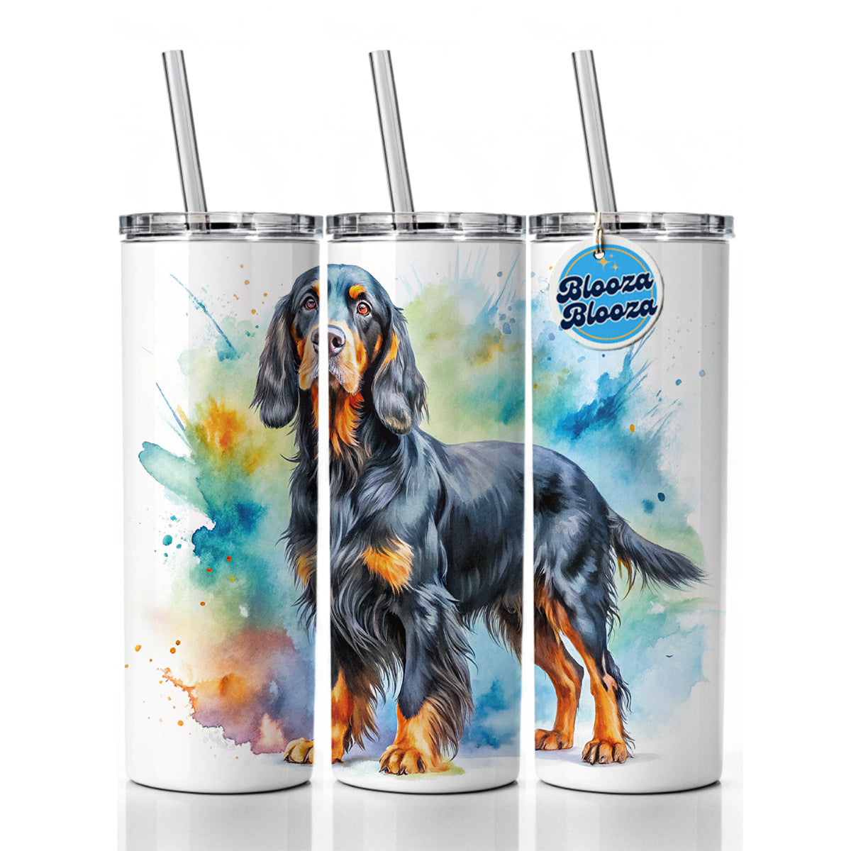Gordon Setter Dog Watercolor Style Skinny Tumbler 20oz with Straw Insulated Water Bottle Gift