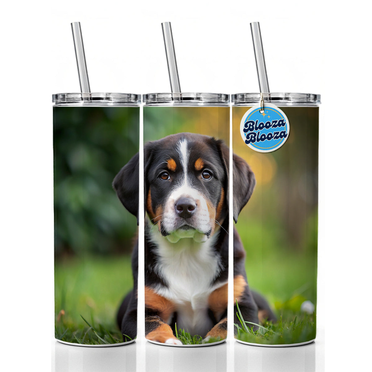 Greater Swiss Mountain Dog Puppy Photo Skinny Tumbler 20oz with Straw Insulated Water Bottle Gift