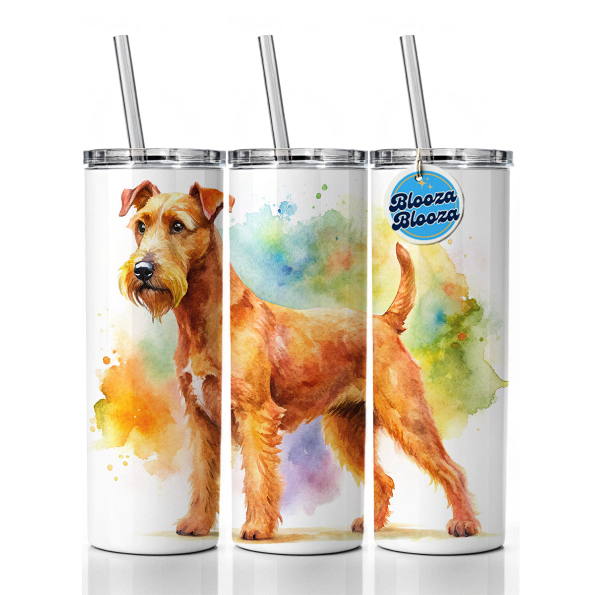 Irish Terrier Dog Watercolor Style Skinny Tumbler 20oz with Straw Insulated Water Bottle Gift