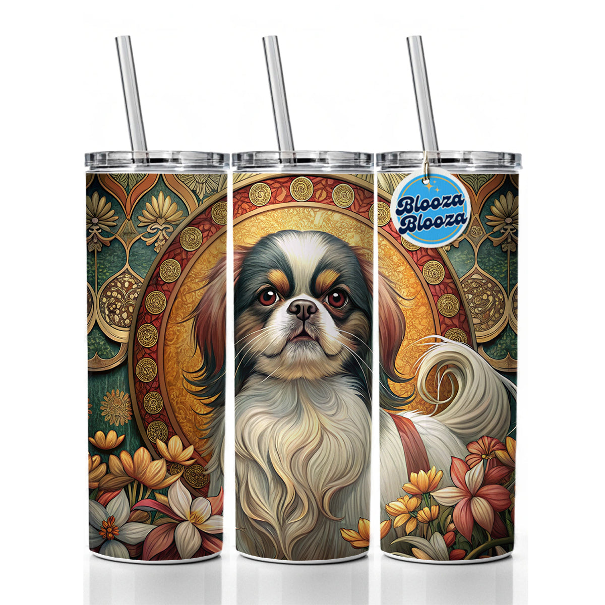 Japanese Chin Dog Art Nouveau Skinny Tumbler 20oz with Straw Insulated Water Bottle Gift