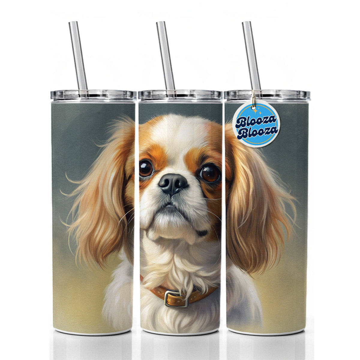 Japanese Chin Dog Illustration Skinny Tumbler 20oz with Straw Insulated Water Bottle Gift