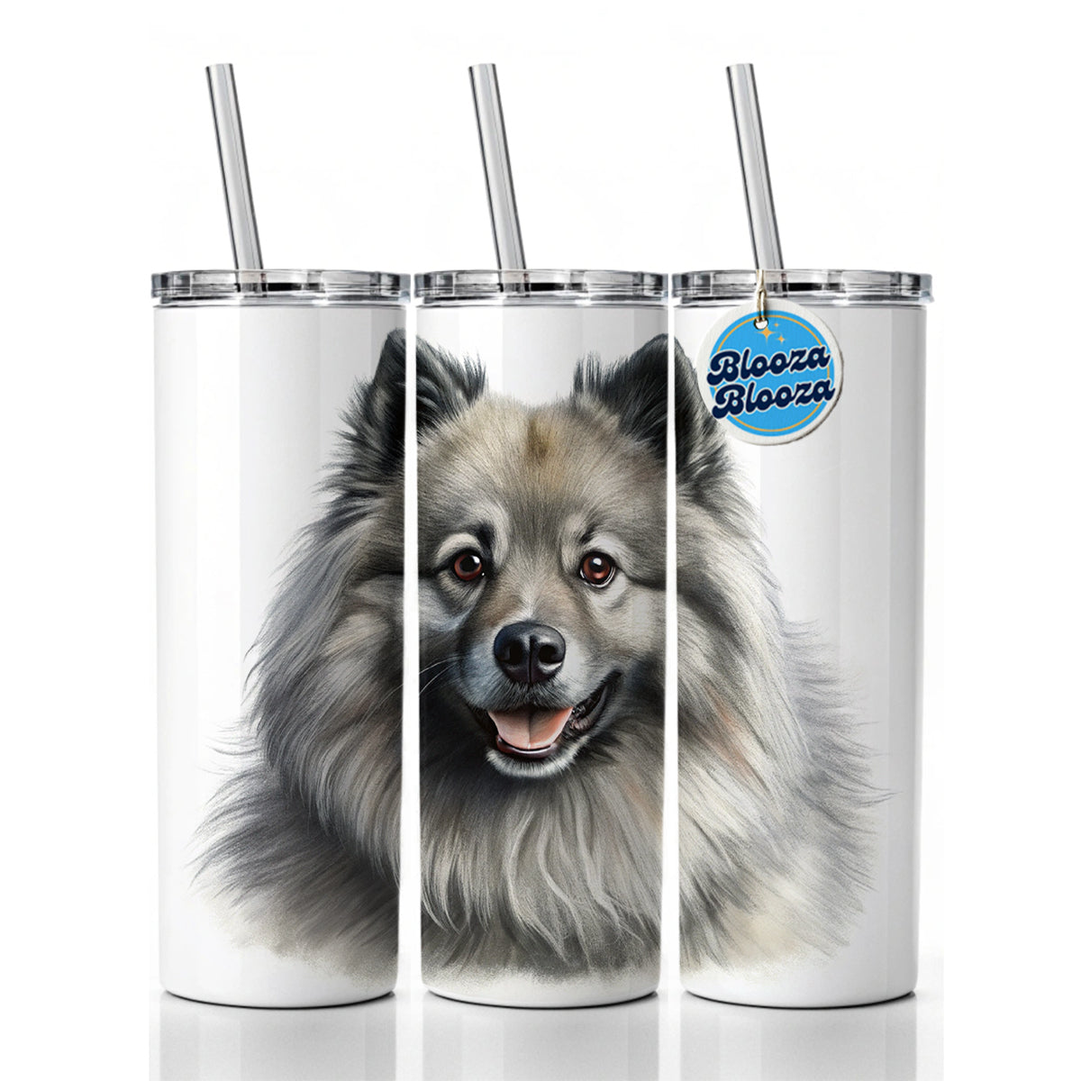 Keeshond Dog Illustration Skinny Tumbler 20oz with Straw Insulated Water Bottle Gift