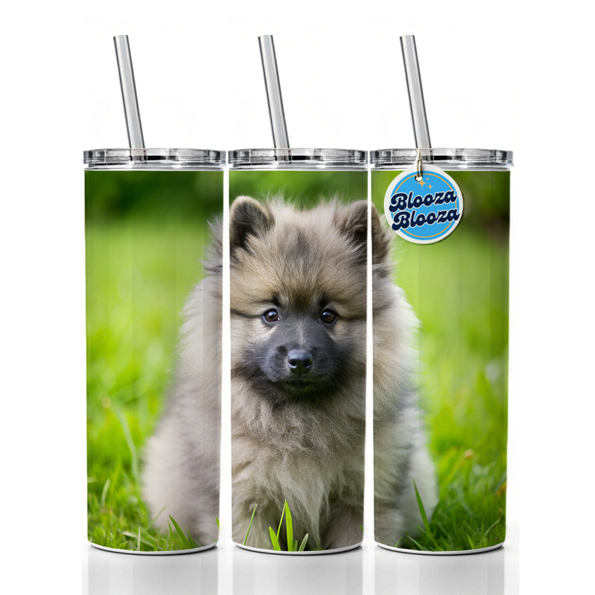 Keeshond Dog Puppy Photo Skinny Tumbler 20oz with Straw Insulated Water Bottle Gift