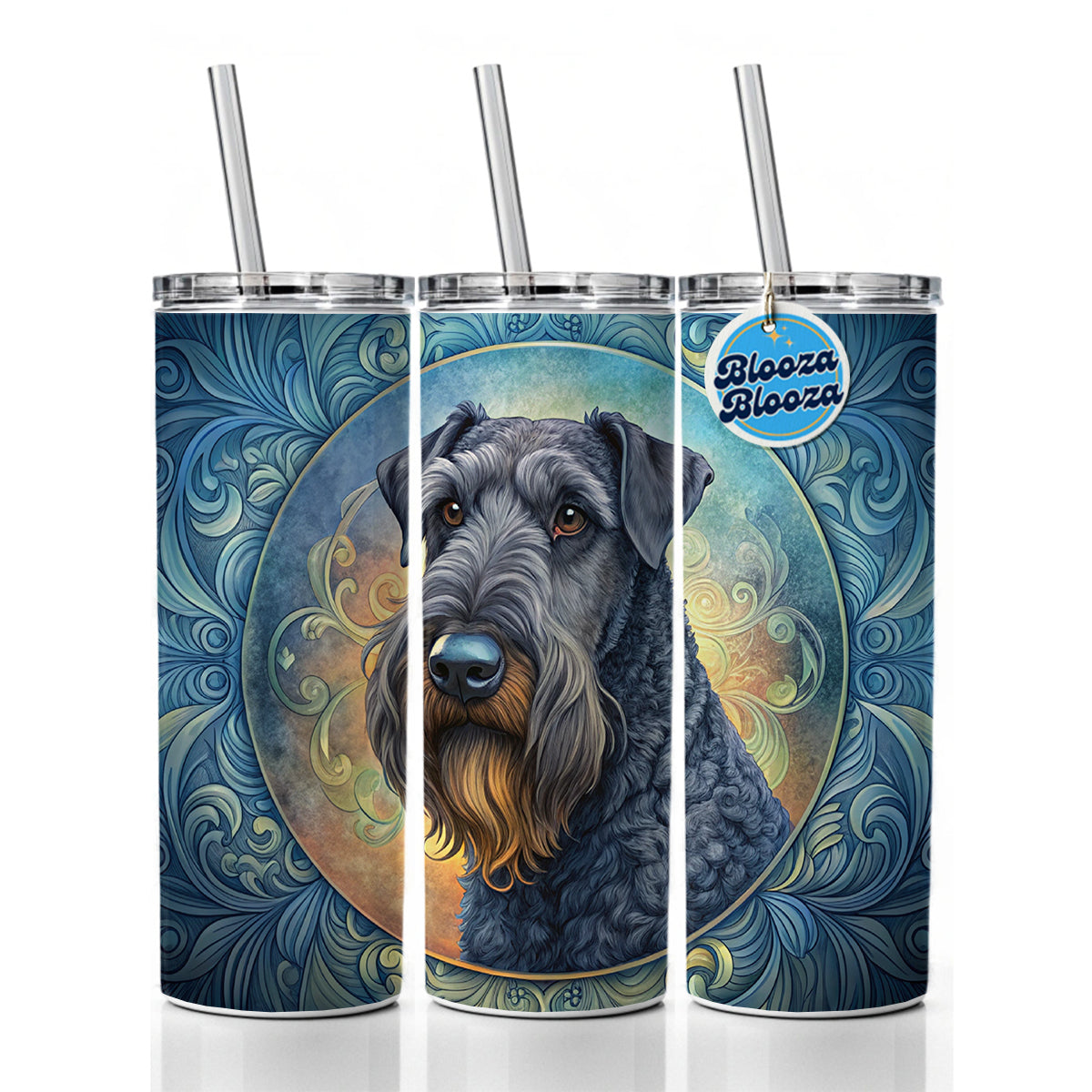 Kerry Blue Terrier Dog Art Nouveau Skinny Tumbler 20oz with Straw Insulated Water Bottle Gift