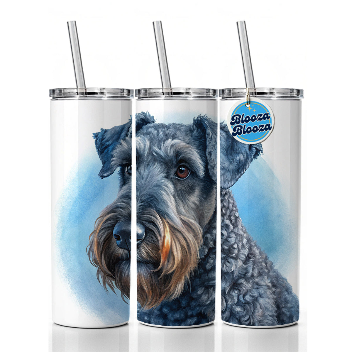 Kerry Blue Terrier Dog Illustration Skinny Tumbler 20oz with Straw Insulated Water Bottle Gift