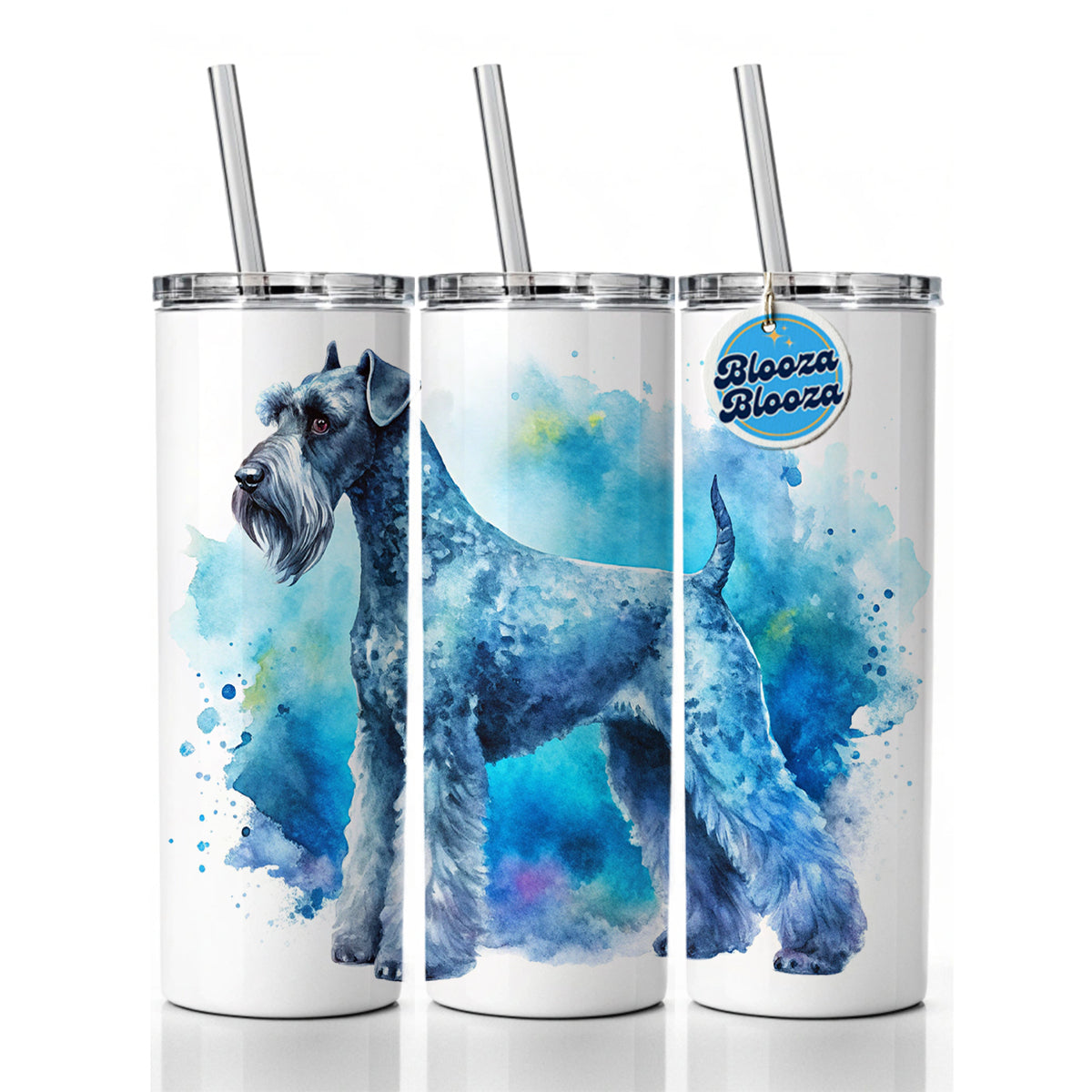 Kerry Blue Terrier Dog Watercolor Style Skinny Tumbler 20oz with Straw Insulated Water Bottle Gift