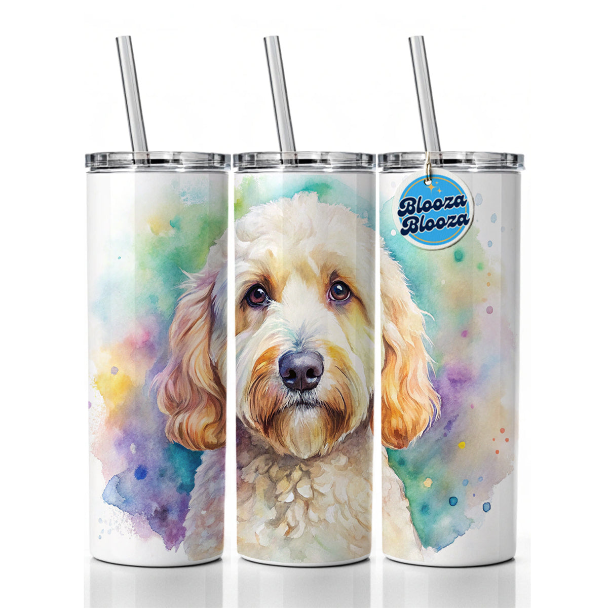 Labradoodle Dog Watercolor Style Skinny Tumbler 20oz with Straw Insulated Water Bottle Gift