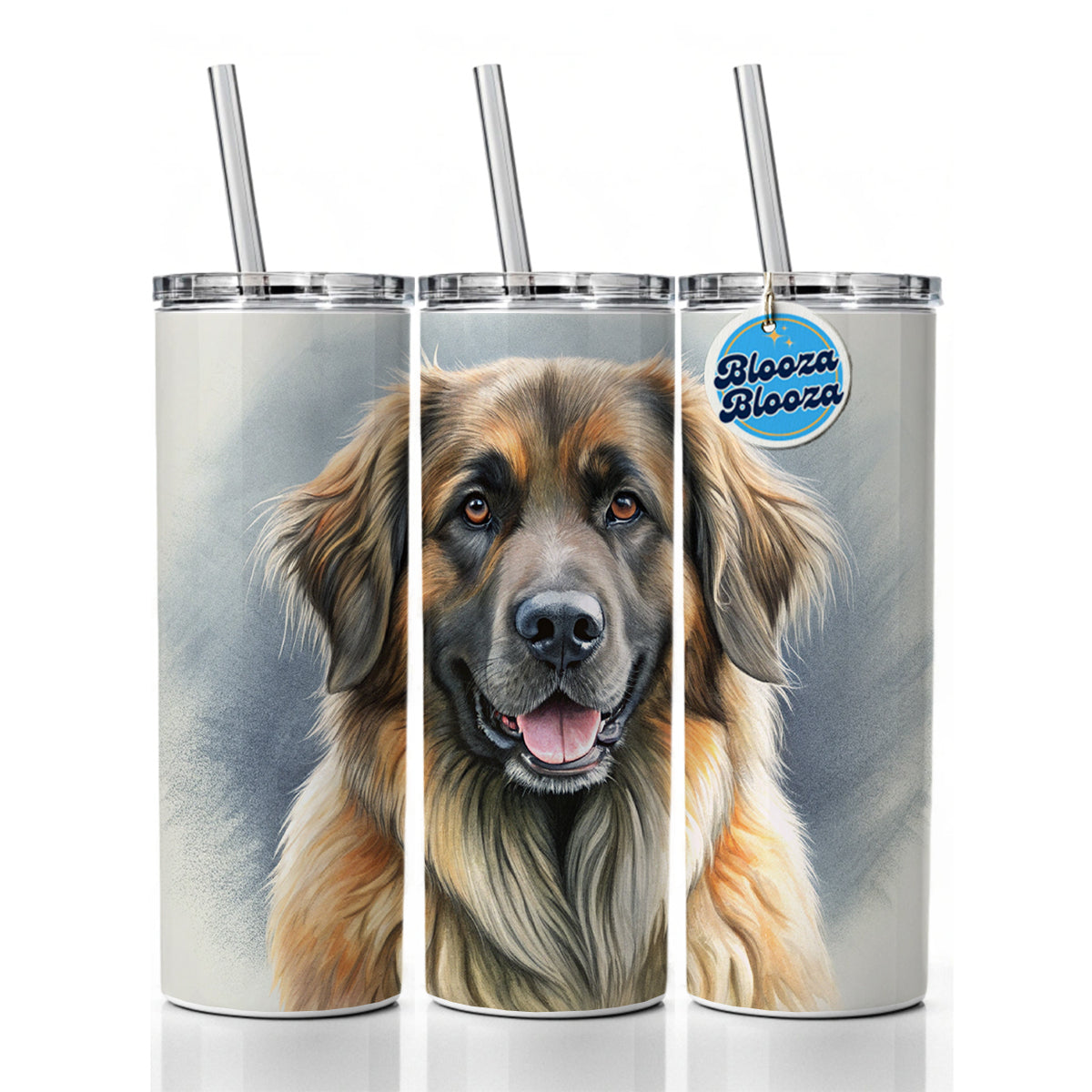 Leonberger Dog Illustration Skinny Tumbler 20oz with Straw Insulated Water Bottle Gift