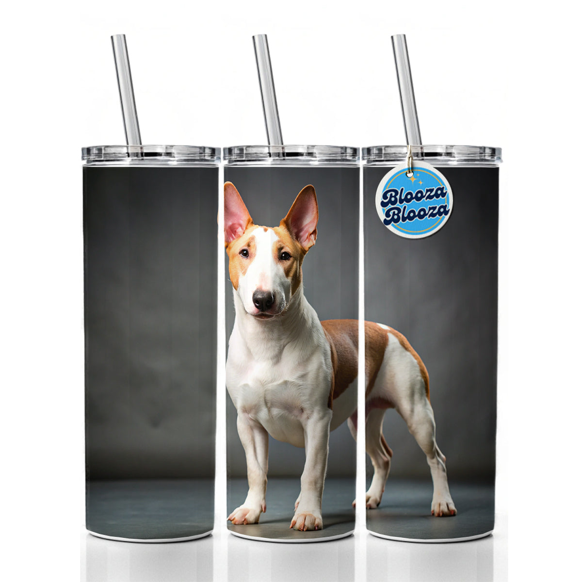 Miniature Bull Terrier Dog Photo Skinny Tumbler 20oz with Straw Insulated Water Bottle Gift