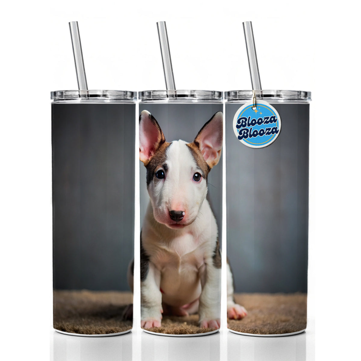 Miniature Bull Terrier Dog Puppy Photo Skinny Tumbler 20oz with Straw Insulated Water Bottle Gift