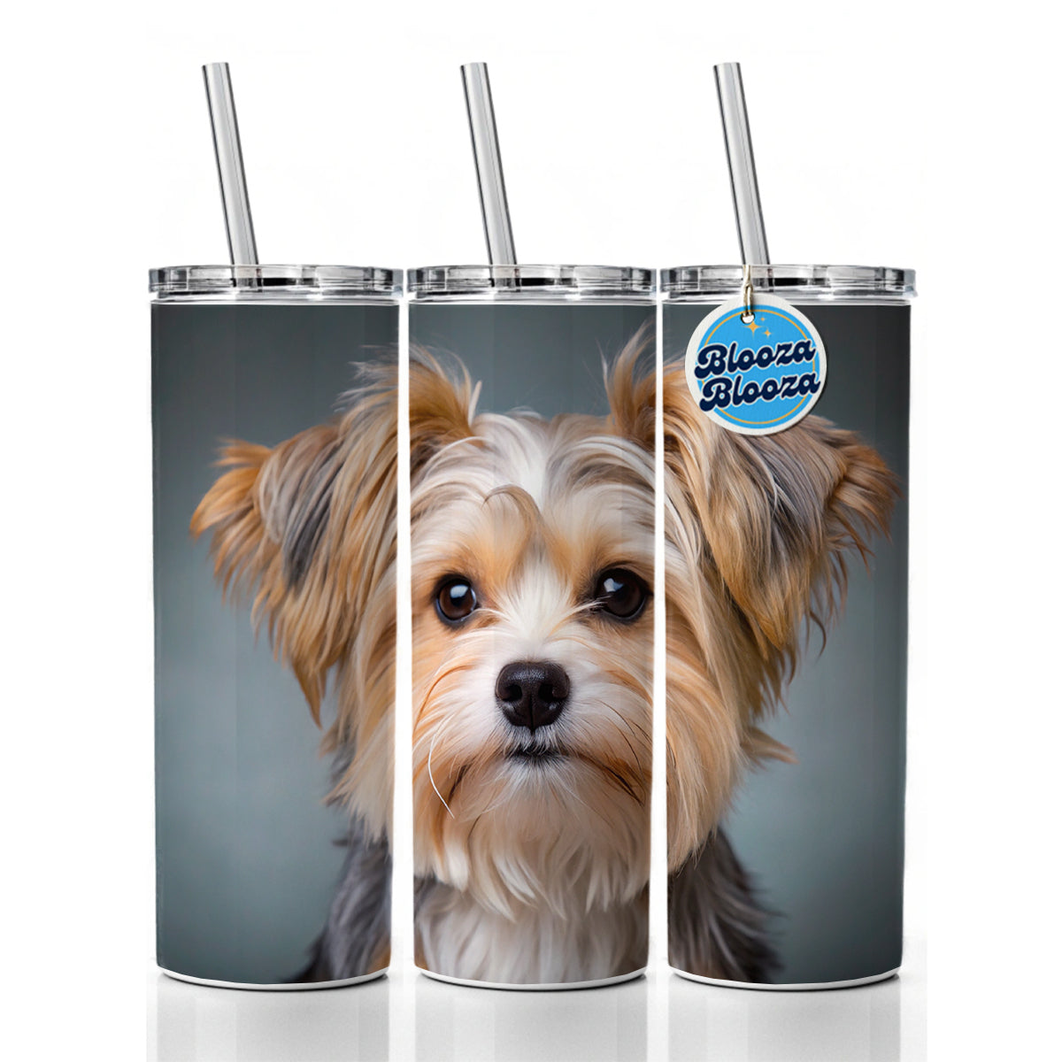 Morkie Dog Photo Skinny Tumbler 20oz with Straw Insulated Water Bottle Gift