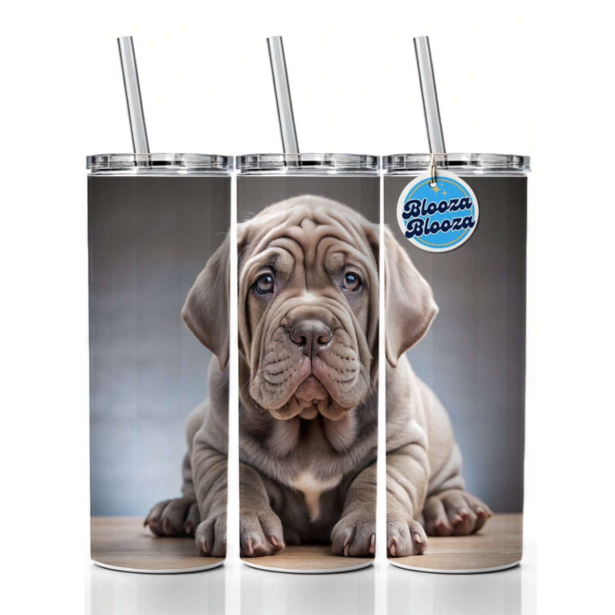 Neapolitan Mastiff Dog Puppy Photo Skinny Tumbler 20oz with Straw Insulated Water Bottle Gift