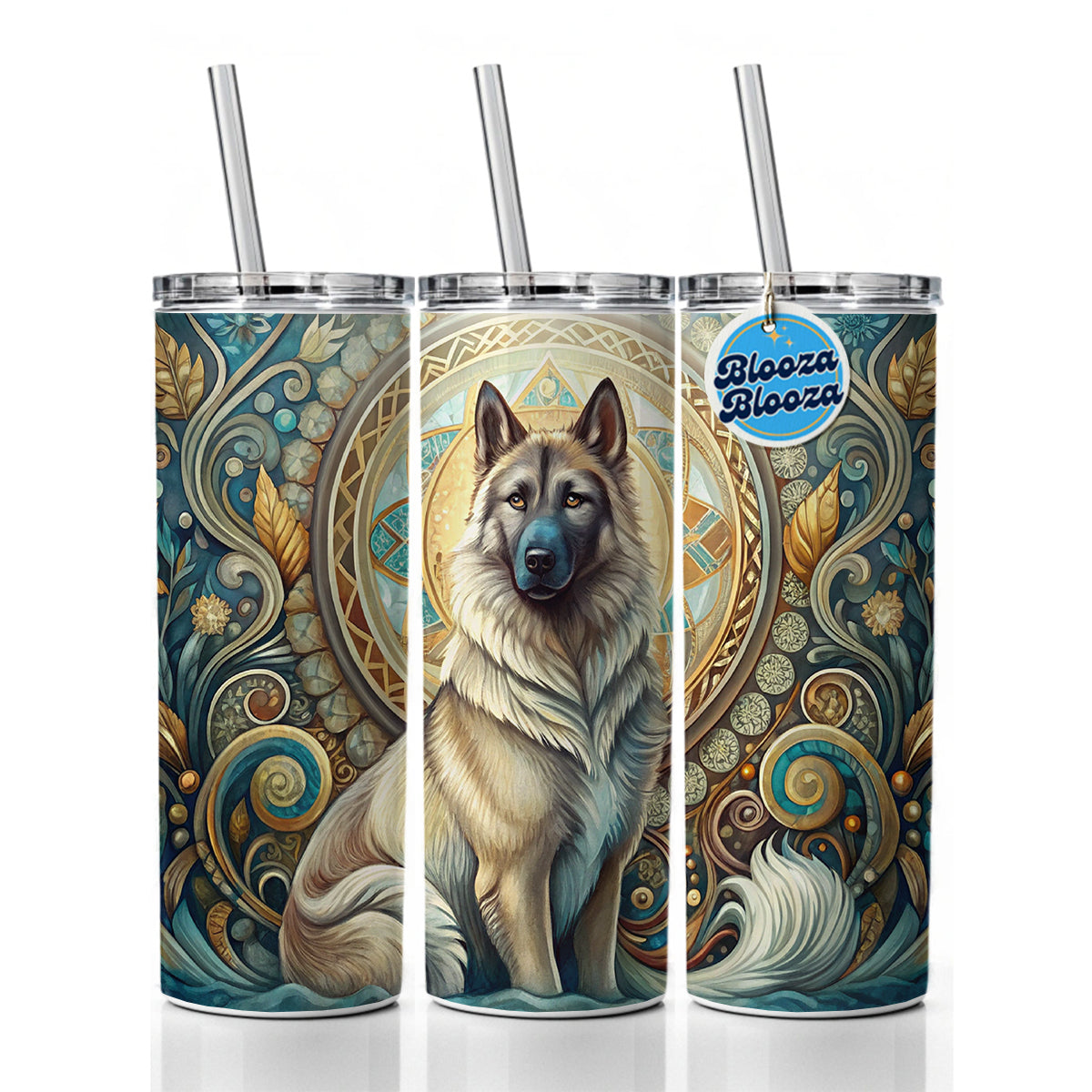 Norwegian Elkhound Dog Art Nouveau Skinny Tumbler 20oz with Straw Insulated Water Bottle Gift
