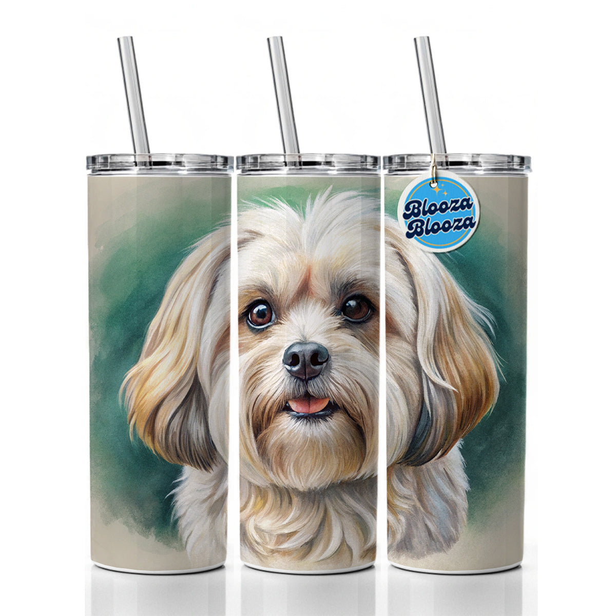 Pekapoo Dog Illustration Skinny Tumbler 20oz with Straw Insulated Water Bottle Gift