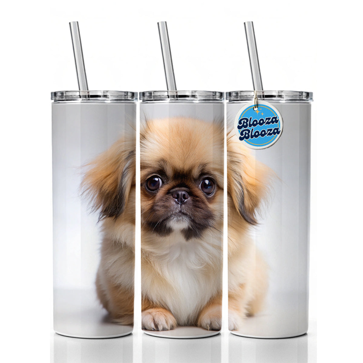 Pekingese Dog Puppy Photo Skinny Tumbler 20oz with Straw Insulated Water Bottle Gift